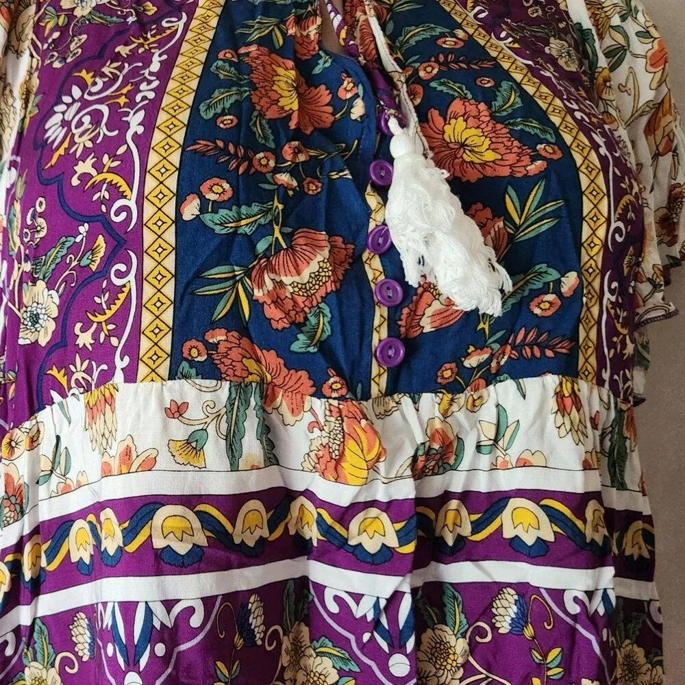 Kaywide blouse sz XXL boho paisley purple yellow EUC - Picture 3 of 3